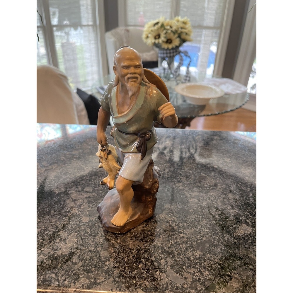 Vintage Shiwan Chinese Mud Man Fisherman Figure